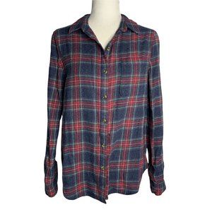 Aeropostale Boyfriend Fit Flannel Shirt M Blue Plaid Button Up Chest Pocket